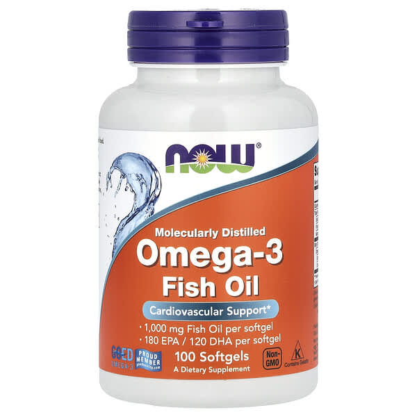 NOW Foods Omega-3 Fish Oil 1,000 mg – 100 Softgels 🐟 | 180 EPA / 120 DHA Per Softgel | Supports Heart, Brain & Joint Health | Non-GMO | GMP Quality Assured*